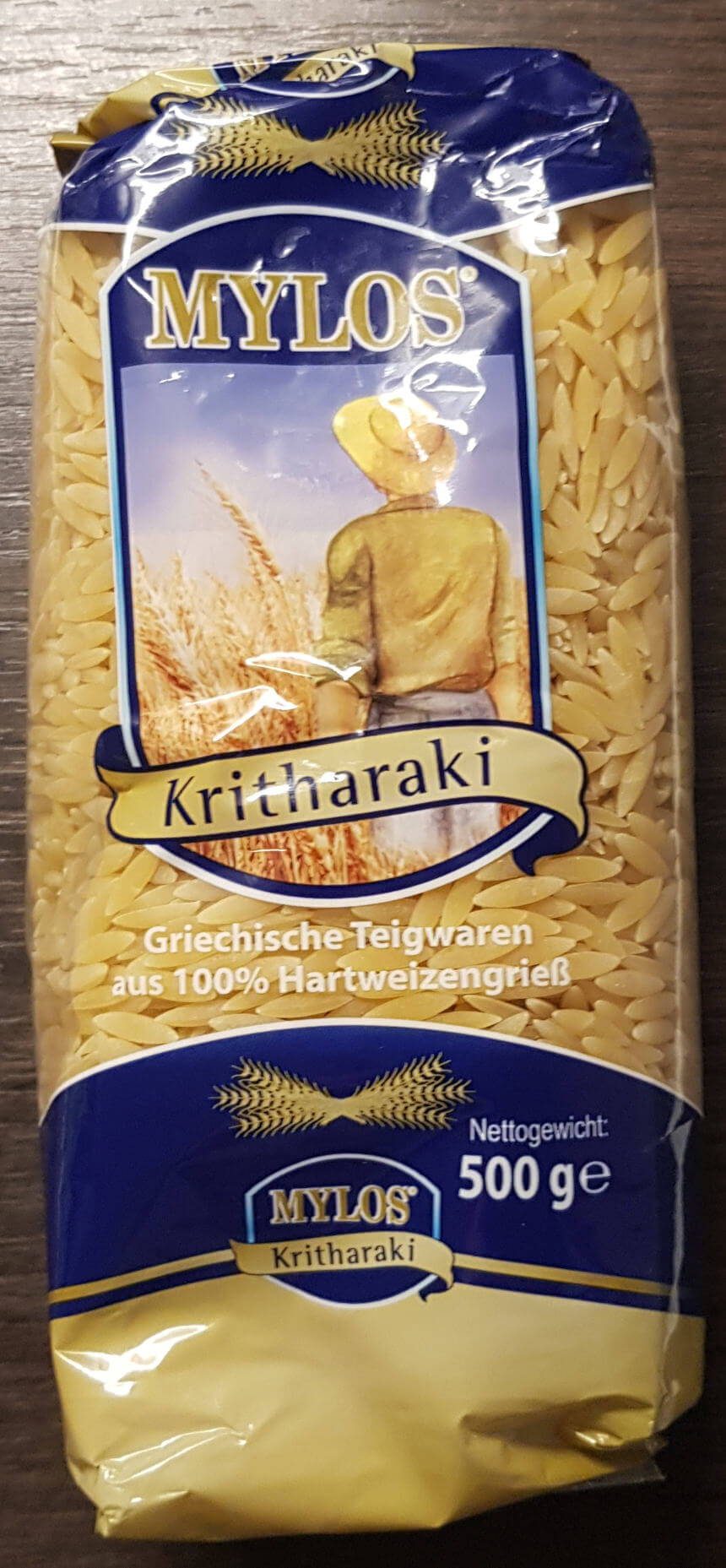 Packung Kritharaki, die man so auch im Supermarkt kaufen kann