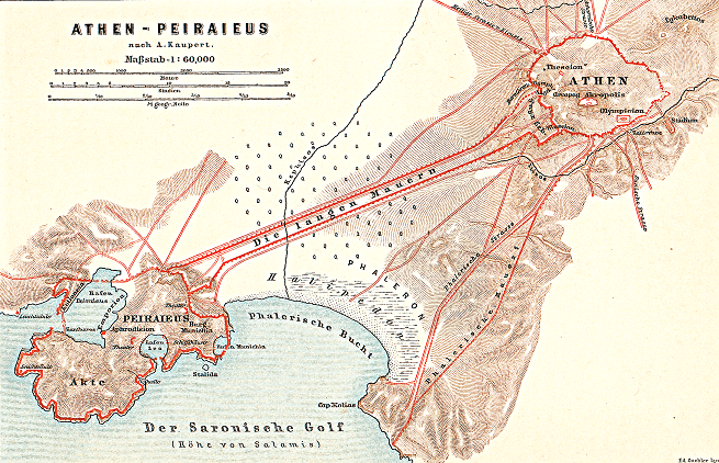 Die Langen Mauern des Themistokles verbanden Athen mit Piräus